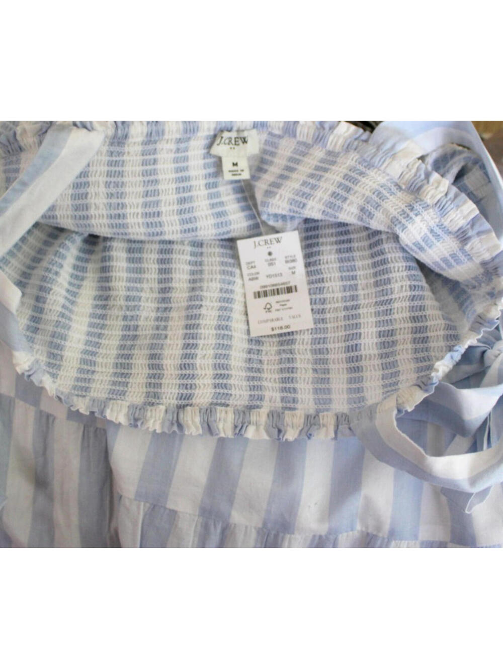 NWT J. Crew Factory tie shoulder striped smock dress Blue Sz M - Picture 2 of 7